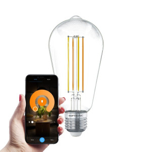 HOFTRONIC SMART Smart E27 LED-Glühlampe - 7 Watt, 806 Lumen - ST64 Hell - 1800-3000 K - Dimmbar - Edison-Lampe