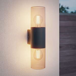HOFTRONIC Blaze - LED Wandleuchte - Up & Down light - E27 Fassung - IP44 Wasserdicht - Rauchglas