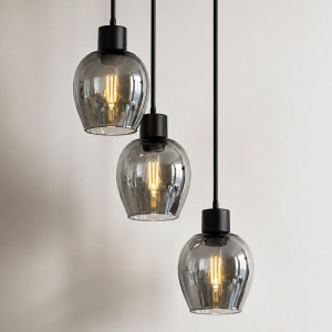 HOFTRONIC Zora - Pendelleuchte Rauchglas - 3 Lichtpunkte - E27 - 7 Watt 806 Lumen - 2700K - Schwarz - IP20 - Hängelampe Glaskugeln