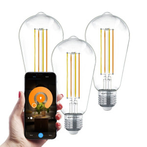 HOFTRONIC Set van 3 Smart E27 LED Filament Lamp - 7 Watt 806 lumen - ST64 Helder - 1800-3000K - Dimbaar - Edison lamp