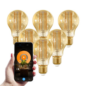 HOFTRONIC Set van 6 Smart E27 LED Filament Lamp - 7 Watt 806 lumen - A60 Amberkleurig glas - 1800-3000K Dimbaar