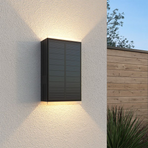 HOFTRONIC Jovi Solar LED Wandleuchte - Inkl. Dämmerungsschalter - Up & Down Licht - 2700K Warmweiß - Schwarz - IP65 wasserdicht - 70 Lumen -