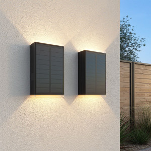 HOFTRONIC 2x Jovi Solar LED Wandleuchte - Inkl. Dämmerungsschalter - Up & Down Licht - 2700K Warmweiß - Schwarz - IP65 wasserdicht - 70 Lumen -