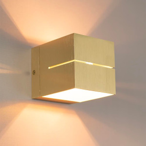 LUSENZ Gemini oro - Würfelförmige Up-and-Down-Wandleuchte mit gebürsteter Goldbeschichtung