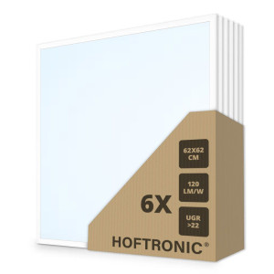 HOFTRONIC 6x LED Paneel - 62 x 62 cm - 36 Watt - 4320lm (120lm/W) - 6000K daglicht wit - Flikkervrij - UGR22 - 50.000 branduren - Incl. Philips Certa