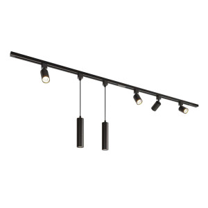 HOFTRONIC Taros Railverlichting Pakket - Recht - 2x 1 m rail - 4 railspots - 2 hanglamp - Excl. Lichtbron - IP20 - Modulair - 230V