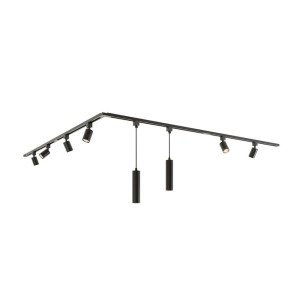 HOFTRONIC Taros Railverlichting Pakket - L-vorm - 4x 1 m rail - 6 railspots - 2 hanglamp - Excl. Lichtbron - IP20 - Modulair - 230V