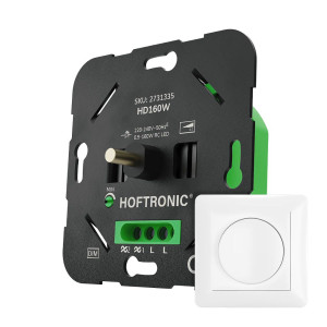 HOFTRONIC LED Schaltdimmer 0,5-160W - Dimmer Schalter 230V - Phasenabschnittdimmer - Wechselschaltung geeignet - Dimmbarer Lichtschalter - mit weißem