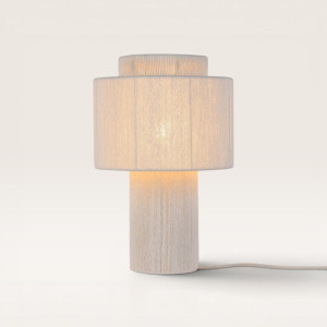 LUSENZ Nevada - Skandinavische Tischlampe Leinen Weiß 40 cm - Nachttischlampe - E27 Fassung - Mit ein/Aus-Schalter