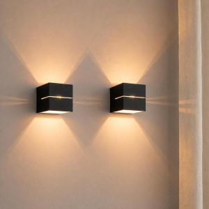LUSENZ 2x Gemini nero oro - Würfelförmige Up-and-Down-Wandleuchte mit mattschwarzer Beschichtung und goldener Innenseite