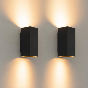 2x Cometa nero m by LUSENZ - Up and downlight - Rechthoekige wandlamp met mat zwarte coating