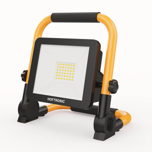 HOFTRONIC LED-Baustrahler mit Akku – Wiederaufladbar – 6500 K – 20 W – 2000 lm – Neigbar – Brenndauer: 4–6 Stunden – 25.000 Betriebsstunden –
