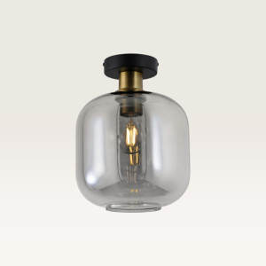 LUSENZ Deckenleuchte Xirena vetro fumé – Mit einer Kugel aus Rauchglas und einer schwarzen Deckenplatte aus Metall – Ohne Leuchtmittel