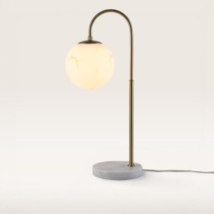 LUSENZ Sereno - Tischlampe Alabasterglas mit Weißer Marmorfuß 30 cm - Modernes design - Tischleuchte - E27 Fassung - Satinmessing Stange - Mit