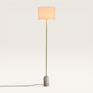 LUSENZ Valira - Stehlampe aus Messing 160 cm - Stehlampe wohnzimmer - Boho design - Leinenschirm - Travertinfuß - E27 Fassung - Mit Fußschalter