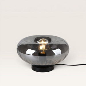 LUSENZ Xiravo - Tischlampe Schwarz Rauchglas 17 cm - Lampe für kommode - Schwarz Metall - Modern design - E27 Fassung - Mit Ein/Aus-Schalter