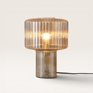 LUSENZ Ferano - Tischlampe 35 cm - Tischlampe vintage - Lampe für kommode - Bernsteinfarbener Lampenschirm aus Glas - E27 Fassung - Mit