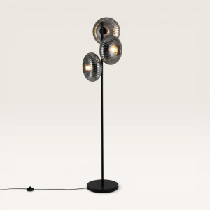 LUSENZ Virello - Schwarze Stehlampe Metall 150 cm - Rauchglas - Stehlampe wohnzimmer - Klassisch design - 3 Kugeln - E27 Fassung - Mit Fußschalter