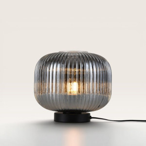 LUSENZ Virello - Tischlampe Rauchglas 25 cm - Schwarz Metall - Lampe für kommode - Vintage design - E27 Fassung - Mit Ein/Aus-Schalter