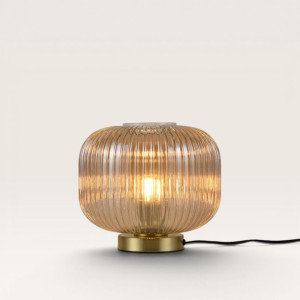 LUSENZ Virello - Tischlampe 25 cm - Tischlampe vintage - Lampe für kommode - Gold Metall - Bernsteinfarbener Lampenschirm aus Glas - E27 Fassung - Mit