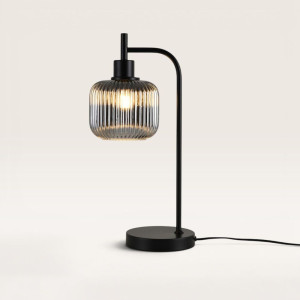LUSENZ Virello - Tischlampe Rauchglas 45 cm - Schwarz Metall - Tischlampe vintage - Lampe für kommode - E27 Fassung - Mit Ein/Aus-Schalter