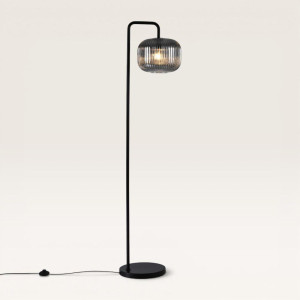 LUSENZ Virello - Schwarze Stehlampe Metall 150 cm - Rauchglas - Stehlampe wohnzimmer - Modernes Industriedesign - E27 Fassung - Mit Fußschalter