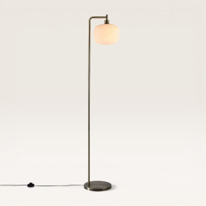 LUSENZ Virello - Stehlampe aus Messing 170 cm - Modernes Industriedesign - Stehlampe wohnzimmer - Weißem Glasschirm - E27 Fassung - Mit Fußschalter