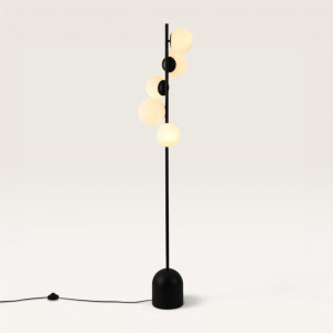 LUSENZ Evania - Schwarze Stehlampe Metall 160 cm - Stehlampe wohnzimmer - Modernes design - 5 Kugeln - E14 Fassung - Opalglas - Mit Fußschalter