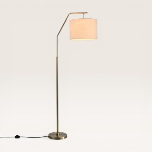 LUSENZ Delion - Stehlampe Gold Metall 165 cm - Stehlampe wohnzimmer - Skandinavisch design - Leinenschirm - E27 Fassung - Mit Fußschalter