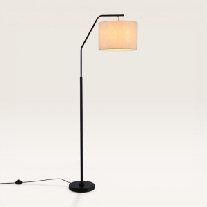 LUSENZ Delion - Schwarze Stehlampe Metall 165 cm - Stehlampe wohnzimmer - Skandinavisch design - Leinenschirm - E27 Fassung - Mit Fußschalter