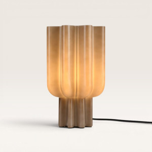 LUSENZ Gessari - Glas Tischlampe Beige 30 cm - Tischlampe wohnzimmer - Modern design - E27 Fassung - Mit Ein/Aus-Schalter