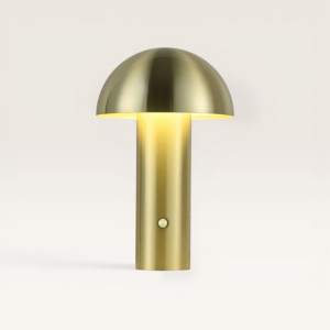 LUSENZ Noryn - Pilzlampe Gold 25 cm - Akku tischleuchte - Dimmbar - Lampe für kommode - USB-C - Skandinavisch - Metall - 3000K/4500K/6000K