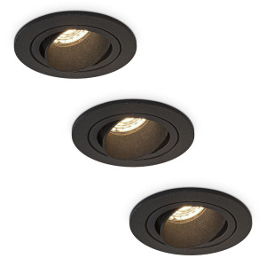 HOFTRONIC Set van 3 Philadelphia LED inbouwspots - Dimbaar - Excl. GU10 - Max. 5 Watt - Zwart - Kantelbaar - IP20 voor binnen - Rond