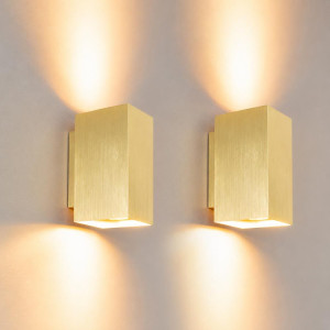 2x Cometa oro by LUSENZ - Up and downlight - Rechthoekige wandlamp met geborsteld gouden coating