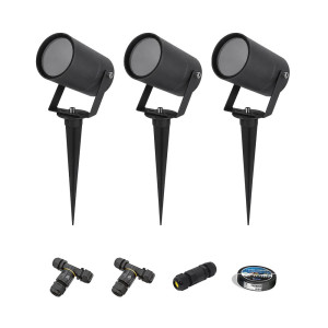 HOFTRONIC 3er Set Spikey LED Gartenstrahler mit Erdspieß - Dimmbar - GU10 Fassung - Wandspot - IP65 für den Innen- und Außenbereich - Erdspieß -