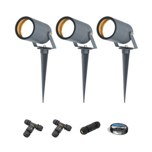 HOFTRONIC 3er Set Spikey LED Gartenstrahler mit Erdspieß - GU10 4 Watt 345 lumen - Dimmbar - Schwenkbar - 2700K warmweiß - IP65 Wasserdicht -