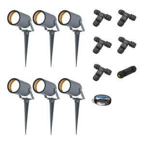 HOFTRONIC 6er Set Spikey LED Gartenstrahler mit Erdspieß - GU10 4 Watt 345 lumen - Dimmbar - Schwenkbar - 2700K warmweiß - IP65 Wasserdicht -