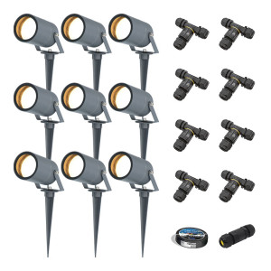 HOFTRONIC 9er Set Spikey LED Gartenstrahler mit Erdspieß - GU10 4 Watt 345 lumen - Dimmbar - Schwenkbar - 2700K warmweiß - IP65 Wasserdicht -