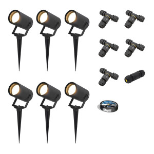 HOFTRONIC 6er Set Spikey LED Gartenstrahler mit Erdspieß - GU10 4 Watt 345 lumen - Dimmbar - Schwenkbar - 2700K warmweiß - IP65 Wasserdicht - Schwarz