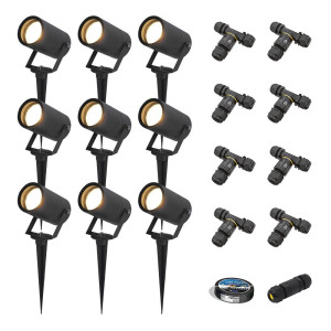 HOFTRONIC 9er Set Spikey LED Gartenstrahler mit Erdspieß - GU10 4 Watt 345 lumen - Dimmbar - Schwenkbar - 2700K warmweiß - IP65 Wasserdicht - Schwarz