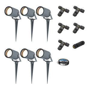 HOFTRONIC 6er Set Spikey LED Gartenstrahler mit Erdspieß - GU10 4 Watt 345 Lumen - Dimmbar - Schwenkbar - 4000K neutralweiß - IP64 Wasserdicht -