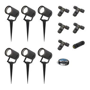HOFTRONIC 6er Set Spikey LED Gartenstrahler mit Erdspieß - GU10 4 Watt 345 Lumen - Dimmbar - Schwenkbar - 6500K tageslichtweiß - IP64 Wasserdicht -