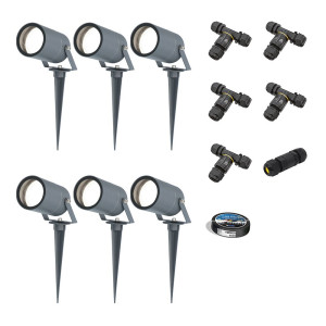 HOFTRONIC 6er Set Spikey LED Gartenstrahler mit Erdspieß - GU10 4 Watt 345 Lumen - Dimmbar - Schwenkbar - 6500K tageslichtweiß - IP64 Wasserdicht -
