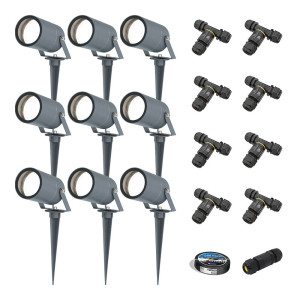 HOFTRONIC 9er Set Spikey LED Gartenstrahler mit Erdspieß - GU10 4 Watt 345 Lumen - Dimmbar - Schwenkbar - 6500K tageslichtweiß - IP64 Wasserdicht -