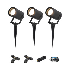 HOFTRONIC Set van 3 Spikey LED prikspots - GU10 4 Watt 345 Lumen - Dimbaar - Kantelbaar - 4000K neutraal wit - IP65 Waterdicht - Zwart - Tuinspots -