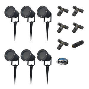 HOFTRONIC Sydney - 6x Gartenstrahler XL - Aluminium - Schwarz - IP65 wasserdicht - Geeignet für GU10 Strahler - 20 Watt - 3 Jahre Garantie - Inklusive