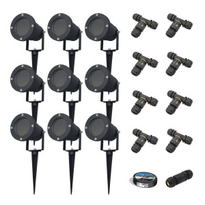 HOFTRONIC Sydney - 9x Gartenstrahler XL - Aluminium - Schwarz - IP65 wasserdicht - Geeignet für GU10 Strahler - 20 Watt - 3 Jahre Garantie - Inklusive