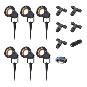 HOFTRONIC 6er Set Sydney LED Gartenstrahler mit Erdspieß - Dimmbar - Schwenkbar - GU10 4 Watt 345 lumen - 2700K warmweiß - IP65 Wasserdicht - Schwarz-