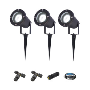 HOFTRONIC 3er Set Sydney LED Gartenstrahler mit Erdspieß - Dimmbar - Schwenkbar - GU10 4 Watt 345 Lumen - 6500K tageslichtweiß - IP64 Wasserdicht -