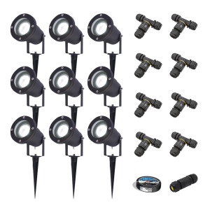 HOFTRONIC 9er Set Sydney LED Gartenstrahler mit Erdspieß - Dimmbar - Schwenkbar - GU10 4 Watt 345 Lumen - 6500K tageslichtweiß - IP64 Wasserdicht -